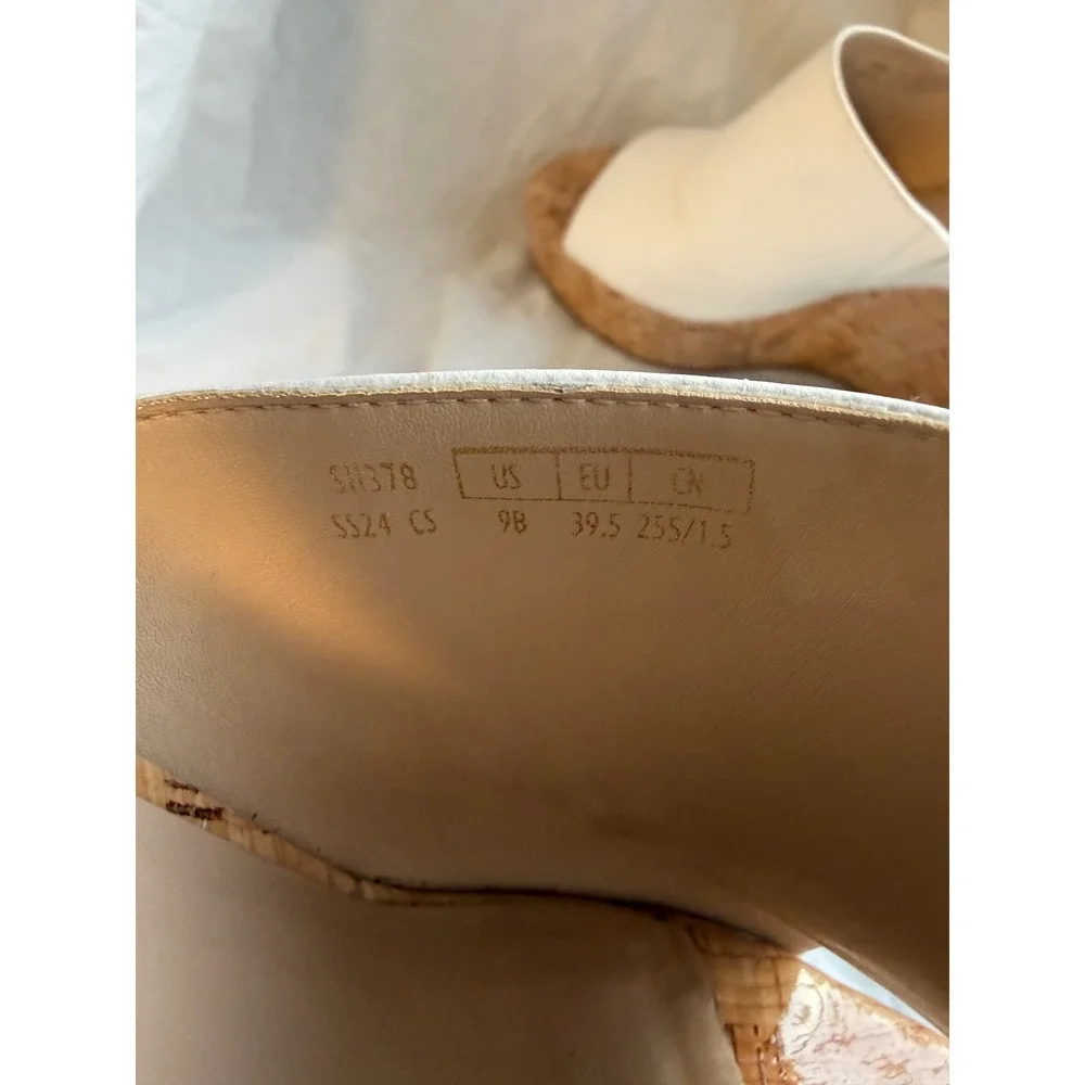 Stuart Weitzman Cream Leather Cork Platform Wedge Mules SH378 Size 9B - Picture 5 of 9